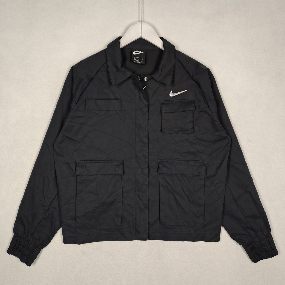 Nike Lightweight Utility Jacket Black Full Zip Snap Front Pocket Swoosh M
